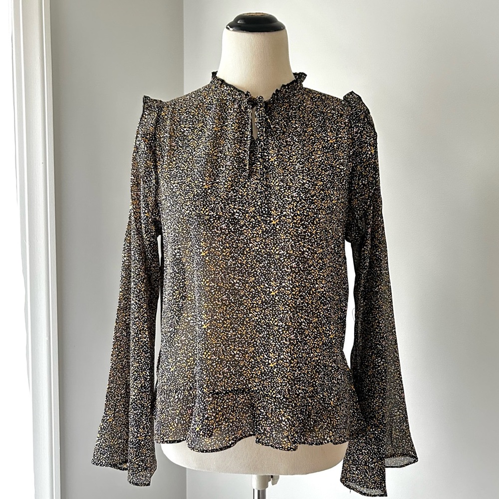 🌸NWT Easel Ruffled Printed Chiffon Blouse. Tie Neck Closure. 1 SM 1 M 1 LG